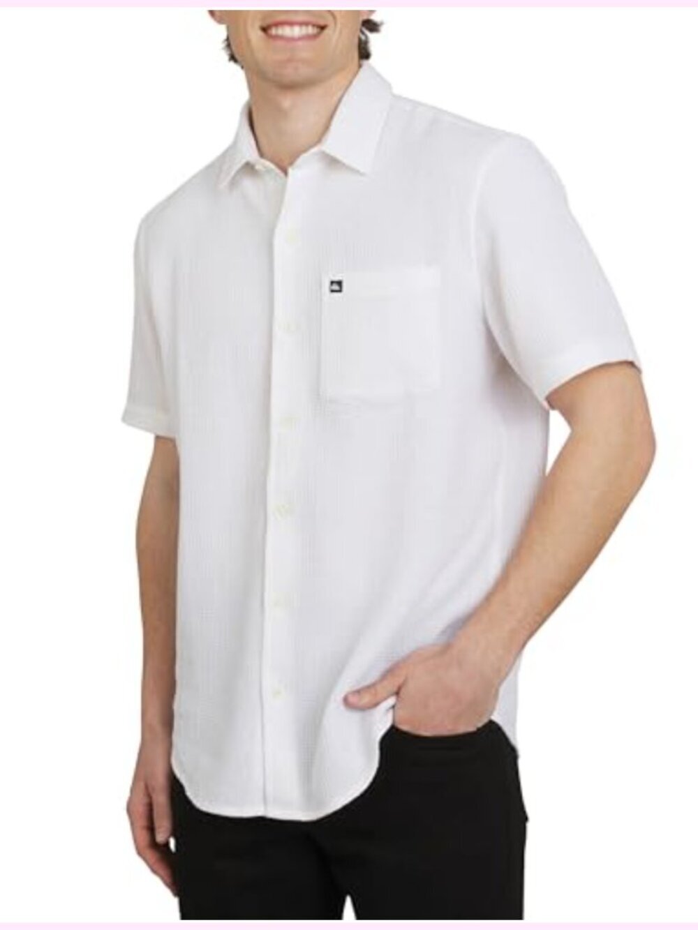 Men's Waffle Cotton Short Sleeve Button Up Shirt Regular Fit Casual